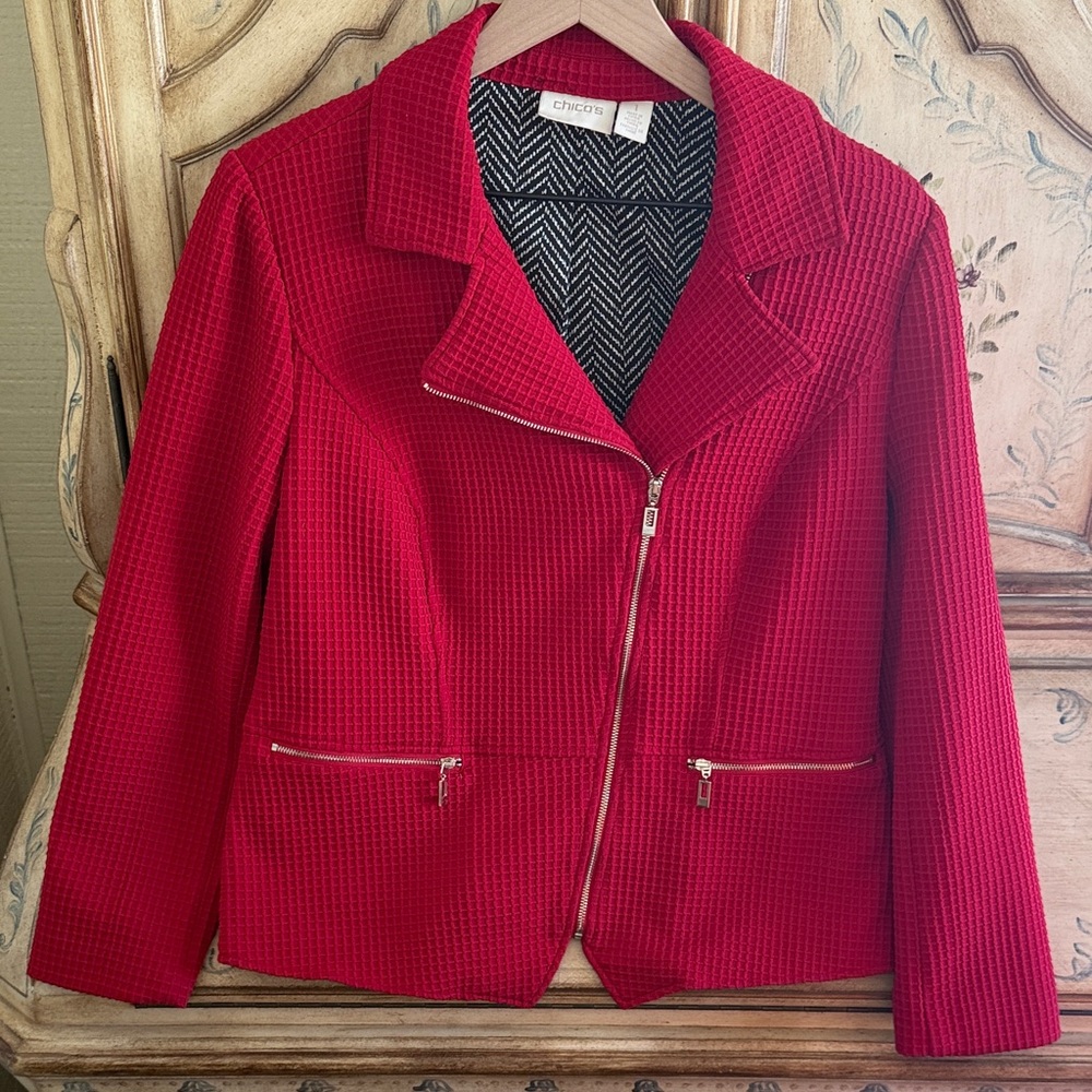 Chico's Red Textured Bomber Jacket